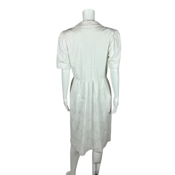 Vintage 80s Brocade Dress White Floral Collared Party Cocktail Petite Lanz - Picture 9 of 10
